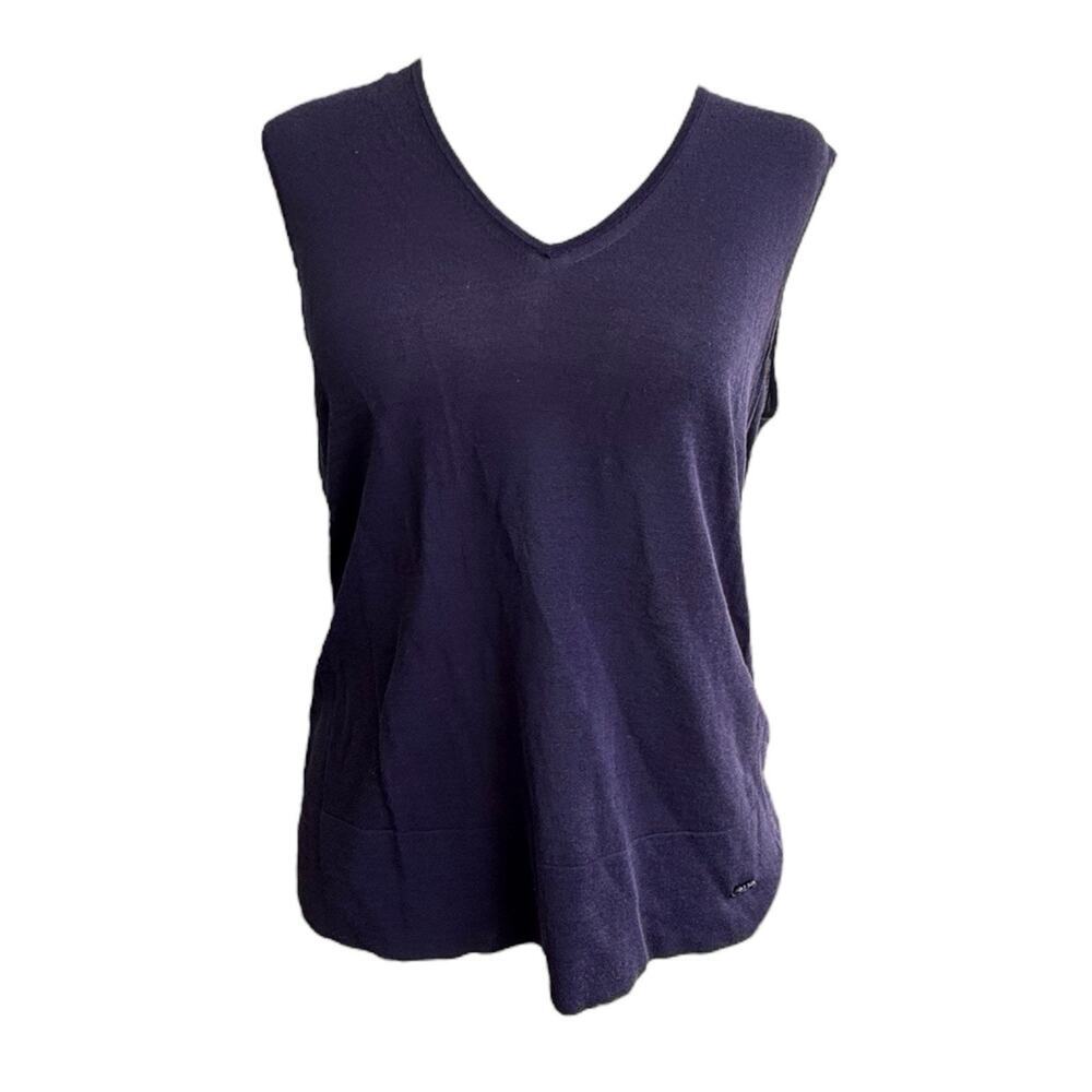 Ferragamo Logo Plaque Knit Blue Purple Tank Top Vet large Sleeveless Blouse